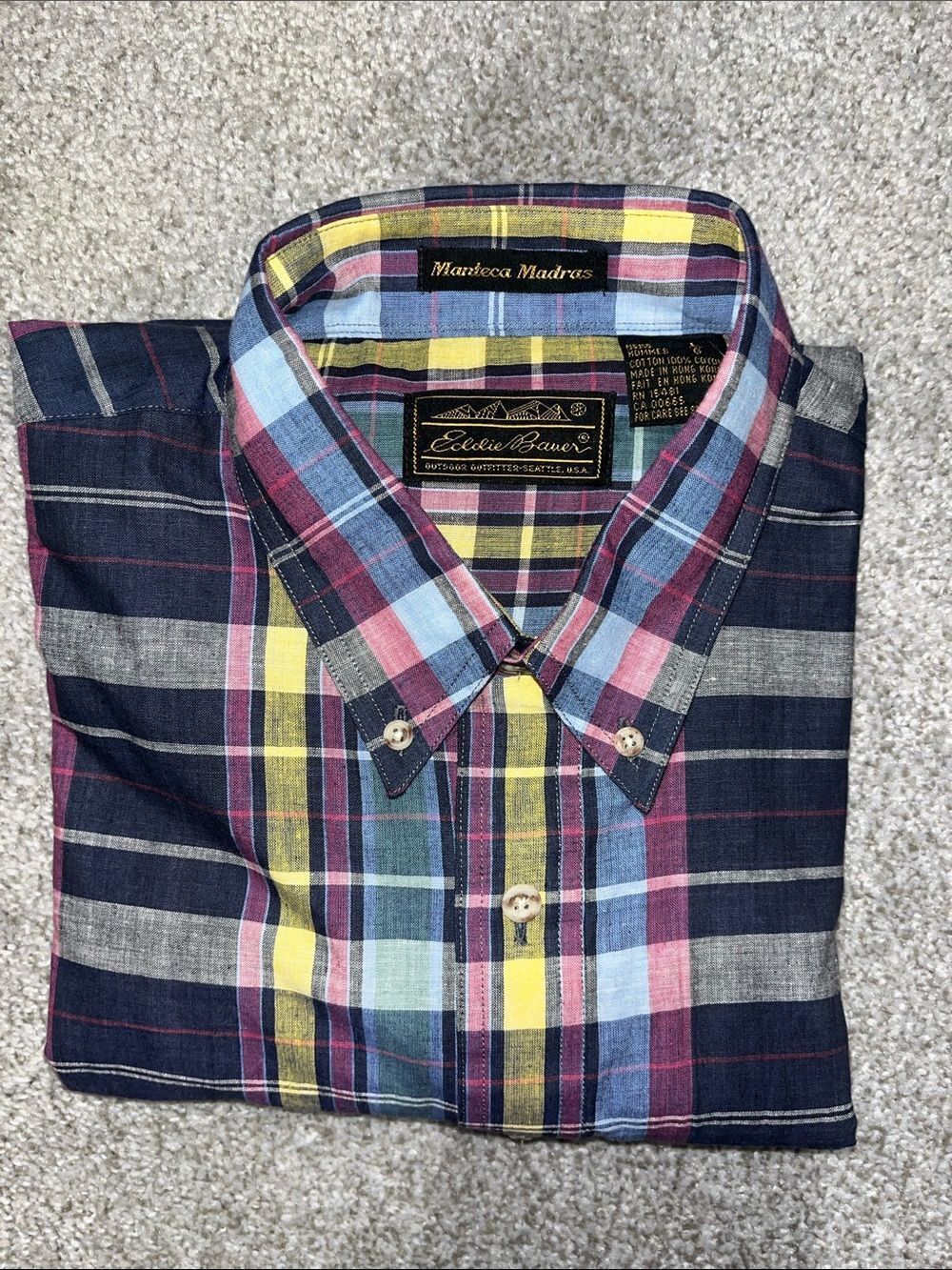 New vintage Plaid Eddie Bauer Manteca Madras Button Down Short Sleeve M Retro